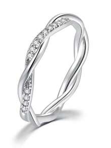 1pc Minimalist Starry Sky Pave Diamond Twisted Band Ring, Engagement Gift - Silver - View 3