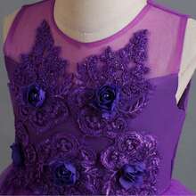 女童无袖网眼公主拖尾连衣裙，儿童派对礼服 - 紫色 - 查看 6