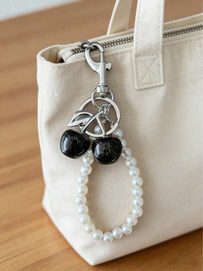 1pc Cherry Pearl Keychain Pendant, Shiny Cherry Bag Charm, Shiny Resin And Metal Hardware, Unisex Keychain, Wallet And Bag Decor. Suitable For Women's Wallets And Handbags, Valentine's Day Gifts And Souvenirs, Car Accessories, Bag Charms, Backpack Pendants.