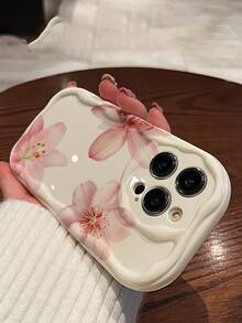 花卉元素防震新颖创意樱花印花波浪形屏幕边缘保护手机壳，适用于三星 A14/A15/A16/A17/A04/A05/A06/A07/A54/A55/A56/A57/A34/A35A/36/A37/S26/S26Plus/S26Ultra、SMART7/8/9/10、荣耀 400/400Pro/200/200Pro/X7C/X8C/X9C、10C/13C，春季生日礼物 - 奶油白色 - 查看 5