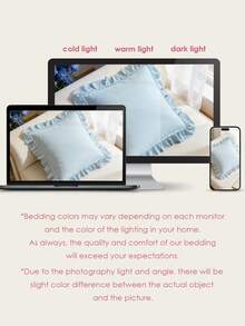 1pc Honeymoon Series Ruffled Quilted Throw Pillow Cover - Made Of Polyester Velvet Fabric, Romantic French Style Ruffled Pillow Sham (Pillow Insert Not Included), Envelope Closure, Wrinkle Resistant, Machine Washable, OEKO-TEX Certified, Ice Blue - Ice Blue - View 7