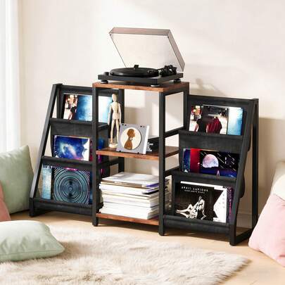 Estantería industrial de tres niveles para almacenamiento de CD - Soporte de exhibición de DVD de metal ideal para libros, medios y artículos decorativos. Estantería escalonada moderna perfecta para salas de estar, estudios y oficinas