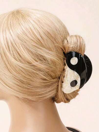 1 st. Bagua-hårspänne i kinesisk stil, hårspänne i ekologisk plast med tai chi-element, knutspänne, håraccessoarer för kvinnor, stort halvcirkelformat hårspänne, lämpligt för vardags- och högtidskläder