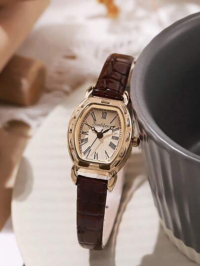 1 pieza Reloj de cuarzo de lujo y estilo retro para mujer, con números romanos clásicos, material de aleación de alta calidad, estilo de moda retro, minimalismo elegante, que combina perfectamente con ropa casual moderna y el tradicional abaya del Medio Oriente, adecuado para salidas diarias, ir al trabajo, fiestas, bodas, reuniones de Ramadán, celebraciones de Eid Al-Fitr y otras ocasiones