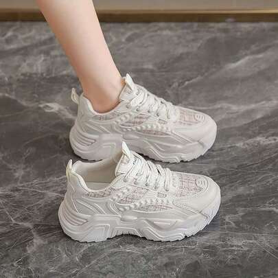 Plush Milard Color Leather Inner Heightening Daddy Shoes Women's Brown Platform Heightening Sneakers Muffin-Soled Casual Women's Shoes