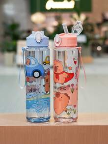 1pc 750ml/25oz Capybara Cartoon Plastic Straw Cup With Leak-Proof Lock, Compact & Portable Straw Tumbler, Suitable For Outdoor Activities, Games, Cycling, Camping - Ideal For Holiday And Birthday Gifts - Multicolor - View 6