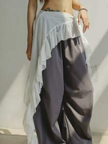 爵士舞高腰荷叶边透明雪纺披肩韩流街头风豹纹腰带，时尚派对夜店女装 - 黑色腰帶 - 查看 2