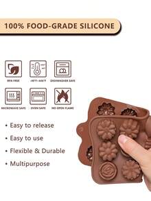 Meoky 1pc Silicone Chocolate Mold, Non-Stick Candy Mold, Suitable For Chocolate, Candy, Jelly, Butter, Flower Shapes - View 3