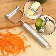 1 pieza Pelador de acero inoxidable, pelador multifunción para frutas y verduras, pelador de patatas, rebanador juliana - Plateado - Ver 6