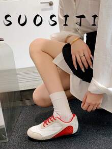 2026新款女士平底舒适休闲运动鞋 - 紅白色 - 查看 3