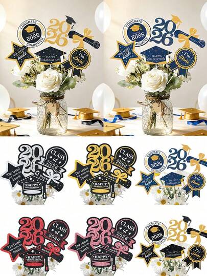 1个2026毕业派对花瓶插片，2026毕业庆祝活动，毕业派对装饰，毕业主题派对桌面摆件，DIY花瓶插片，蛋糕装饰，毕业派对回礼，毕业花瓶装饰，家居装饰，桌面摆件，毕业派对背景装饰，摄影道具，毕业祝贺，毕业礼物