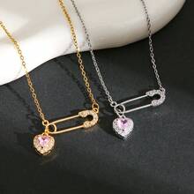 1件装奢华锆石心形吊坠项链，独特设计，精致钛钢颈链，适合日常佩戴 - 彩色 - 查看 2
