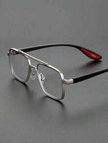 1pc Metal Geometric Oversized Full Frame Advanced Sense Unique Double Beam Design Exaggeration Personalized All-Match Men Glasses  Bachelorette Party - Clear - View 3