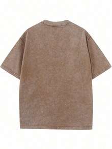 Men's Washed Vintage Crewneck T-Shirt, 100% Cotton 230GSM, Godspeed Dark Graffiti Print, Retro Faded Style, Edgy Streetwear, Summer Outfit, For Daily Leisure, Streetwear Shops, Party Carnival, Night Outings, Valentine's Day Gift For Boyfriend,Camisas Para Hombre,Mens Clothes,Summer Outfits,Summer Tops,Graphic Tee,St Pattys Day Outfit,Easter Outfits,Spring Clothes - màu nâu cà phê - Xem 2
