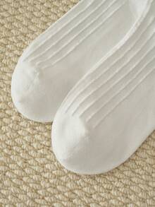 半双装女士蕾丝边中筒洛丽塔袜，白色荷叶边条纹袜，适合日常穿着 - 彩色 - 查看 7