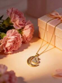 1件不锈钢心形吊坠项链，时尚奢华优雅设计，百搭母亲节珠宝礼物 - 愛心 - 查看 5