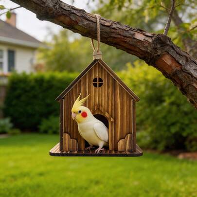 1pc Luxury Wooden Birdhouse - Small Bird Hanging Nest, Outdoor Patio Decor For Summer