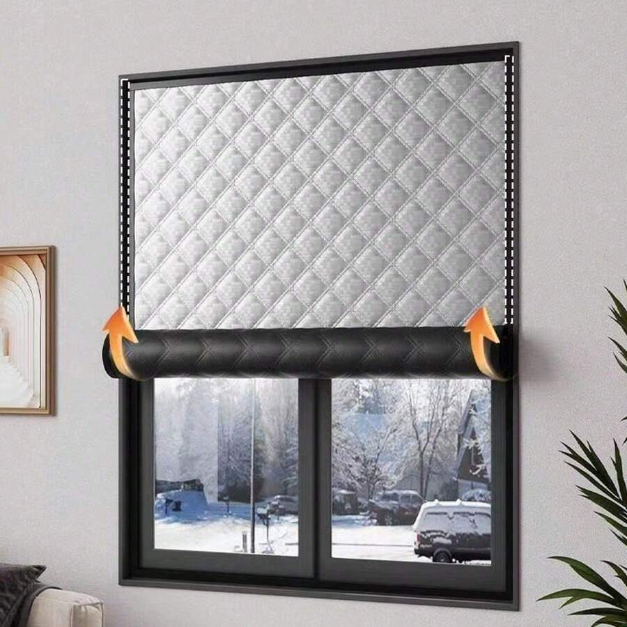 1 pieza Cortina térmica opaca, a prueba de viento y cálida en invierno, que bloquea los rayos UV y da sombra en verano, adecuada para baño, cocina y dormitorio, sella las ventanas, opaca y aislante del sonido, fácil instalación sin perforar - Cortina térmica plateada - Ver 1