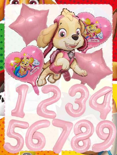 Paw Patrol 粉色Skye主题派对气球装饰套装 - 32英寸大号数字铝箔气球，12英寸优质乳胶气球，印有标志性的Skye卡通形象，是生日、周年纪念、节日庆典、女孩节及所有节日聚会的完美之选。这款多功能派对用品色彩鲜艳，易于充气和组装，可用于室内外活动背景装饰。