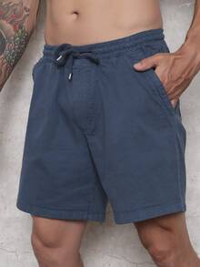 Men's Bermuda Shorts In Twill Fabric With Elastic Waistband - 藍色 - 查看 1