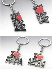 Fashionable Heart-Shaped Letter "I Love Dad/Mom" Keychain, Romantic & Cute, Zinc Alloy Minimalist Versatile Keyring, Charm Accessory, Ideal Gift For Father's Day, Mother's Day, Commemorative Gifts For Mother, Father, Graduation, And Teacher - Multicolor - View 1
