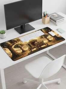 超大游戏桌垫兼鼠标垫 - 古埃及圣甲虫战车与金字塔图案，金色复古压纹，防滑橡胶底座，表面光滑，也可作键盘垫、桌垫或书架使用，适用于游戏玩家、办公室和宿舍，电脑、办公和游戏环境皆可，是送给游戏玩家的理想礼物，兼容鼠标和轨迹球。 - 查看 3