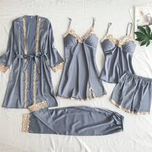 Five Piece Set Of Fashionable Multi Colored Optional Satin Contrasting Lace Straps With Waist Cinching Comfort, Suitable For Women To Wear As Outerwear For Home Wear - 酒紅色 - 查看 5
