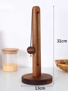 1 Acacia Wood Paper Towel Holder, Countertop, Paper Roll Holder, Upright Paper Roll Holder, Suitable For Kitchen And Bathroom - Brown - View 3