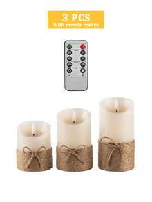 3pcs Flameless Candle Lights With Timer Remote Control, Battery Operated Vintage Rope Wave Candles, Suitable For Christmas, Halloween, Valentine's Day, Mother's Day, Gifts, Birthday, Wedding, Dining Table, Party, Holiday - Wavy Angled Opening - Tie-up Style - View 13