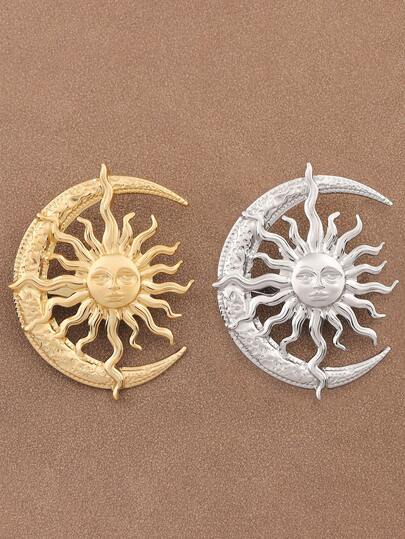 1 Piece Silver/Gold Stainless Steel Unique Sun Moon Brooch Pin For Women, Fashionable Lapel Pin Jewelry Suitable For Women's Daily Wear
