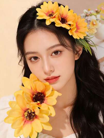 1pc New Fashion Accessory Simulated Sunflower Hairpin Comb, Sunflower Hair Clip Comb, Pastoral Style Hair Accessory, Bridal Wedding Ceremony