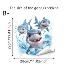 1pc Watercolor Ocean Animal Toilet Sticker, Sea Turtle & Shark Wall Decal, Waterproof Removable Self-Adhesive, Bathroom Bathtub Decor - Multicolor - View 9