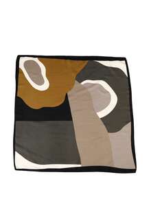 1条女士撞色几何印花方形真丝围巾，优雅领巾头巾缎面发饰，沙滩、假日 - 彩色 - 查看 4