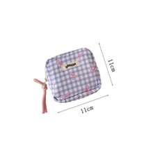 1pc Minimalist Square Plaid Cosmetic Bag, Large Capacity Lipstick Pouch, Student Portable Coin Purse - Storage Bag - View 6