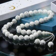 33颗10毫米天然白色绿松石珠手链，男女皆宜，精美礼盒包装，理想的斋月礼物 - 白色 - 查看 8