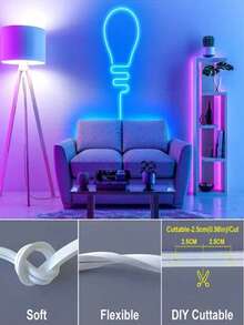 RGB Neon Light Strip, LED Light Strip, Silicone Rope Light, USB Powered Flexible Light Strip With 44-Key Remote Control, Suitable For Gaming Room, Party, Wall, Ceiling, Home, Room, Garden, Christmas, Gathering, TV/Computer Backlight Decor, Home Decor, Holiday Decor, Party Decor, Birthday Decor, Halloween Decor - Multicolor - View 11