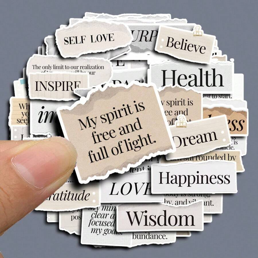 60pcs English Tear-Off Stickers, DIY Computer And Scrapbook Stickers For Christmas, Halloween Gifts - Multicolor - View 1