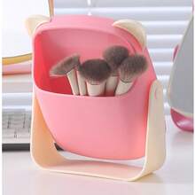 Creative Cat Ear Shaped Makeup Mirror Storage Box, Multifunctional Vanity Mirror Organizer For Dorm, Bathroom, Bedroom Desk, Holds Combs, Hair Clips, Makeup Brushes, Lipstick, Eyeliner - Multicolor - View 6