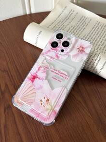 Pink Lotus Healing Style Phone Case With Card Slot, Compatible With IPhone 11/17/17pro/13/14/15/15pro/15 Plus/15 Promax/16/16pro/16plus/16promax/7plus/8plus/X/Xs Max/Xr/17Air/12pro/13pro/14pro/17Promax/13mini/11promax/12promax/13promax/14promax/14plus/6/6s/6plus/7/8/Se/17proMax Transparent Card Holder Protective Cover - Multicolor - View 6