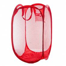 1pc Pop-Up Mesh Laundry Basket, Foldable Portable Laundry Basket, Foldable Dirty Clothes Storage Basket, Household Storage Basket For Socks, Underwear, Toys, And Miscellaneous Items - 粉色 - 查看 5