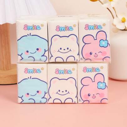 9包，每包64张纯白手帕纸，便携小包装，可爱卡通图案，柔软亲肤，可沾水