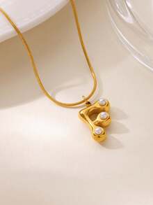 MECYLIFE 1件装时尚不锈钢26字母吊坠项链，镶嵌珍珠，女士项链 - 珍珠字母 - 查看 29