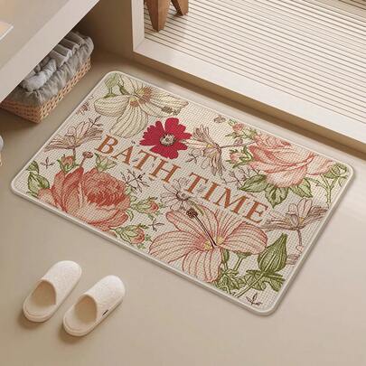 1/3pcs Set Linen-Like Anti-Slip Absorbent Bath Mat, Silica Gel Linen-Look Bath Mat, Retro Pattern Bathroom, U-Shaped Toilet Mat, Washroom Sink Absorbent Foot Mat, High Quality Thick, 6.3mm Thickness