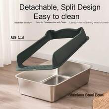 Caja de arena para gatos de acero inoxidable (con tapa) - Caja de arena para gatos de metal abierta, diseño de bordes altos, antiadherente y fácil de limpiar; Incluye pala recogedora; Diseñado especialmente para gatitos - S - Ver 3