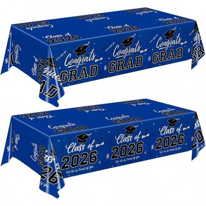 Graduation Decorations 2026, Class Of 2026 Graduation Tablecloth, 2 Pack Disposable Plastic Blue Tablecloths Congrats Grad Party Decorations 54x 108 Inch