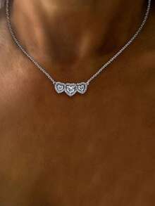 1 pieza Collar con colgante en forma de corazón de plata, diseño lujoso y encantador en forma de corazón, para bodas de señoras, banquetes y decoración de la vida diaria de las niñas, regalo de joyería - Plateado - Ver 4