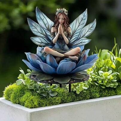 亚克力扁平绿色自然女神冥想雕像，户外草坪装饰，花园庭院装饰