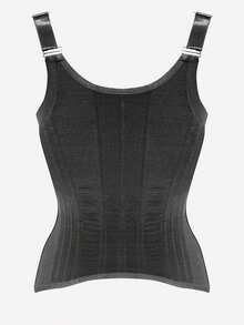 1pc Women Adjustable Strap Waist Trainer Corset Tummy Control Hook & Eye Body Shaper Back Support Slimming Girdle - Black - View 4
