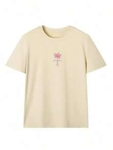 Women's Minimalist Coconut Tree Slogan Print Casual Round Neck Short Sleeve T-Shirt, Simple & Versatile, Suitable For Daily & Holiday Wear.Graphic Tee, Women, White, Black, Pink Summer VacationCasual Daily Wear, Pefert For Summer Vacation Outfits - 杏子 2 - 查看 4