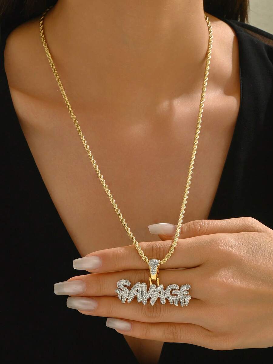 1 chiếc dây chuyền mặt dây chuyền đá Cubic Zirconia phong cách Hip-Hop Châu Âu và Mỹ - Nhiều màu - Xem 1